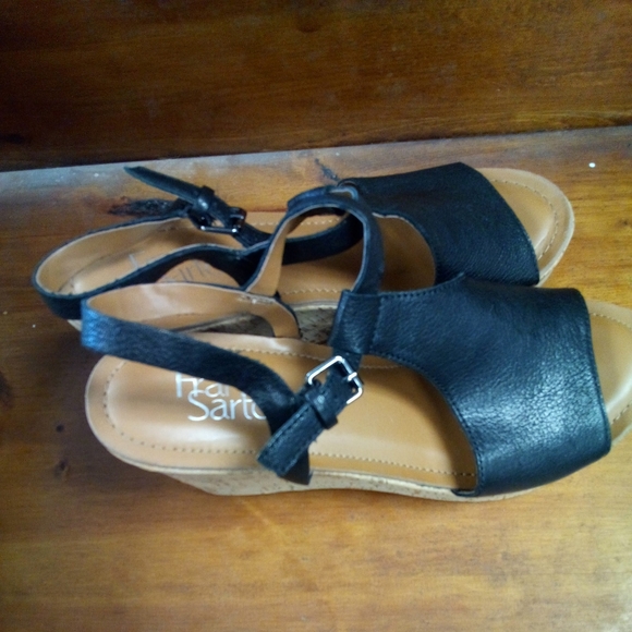 Franco Sarto Clinton Wedge Sandals black leather womens size US 9M EUC - Picture 8 of 10